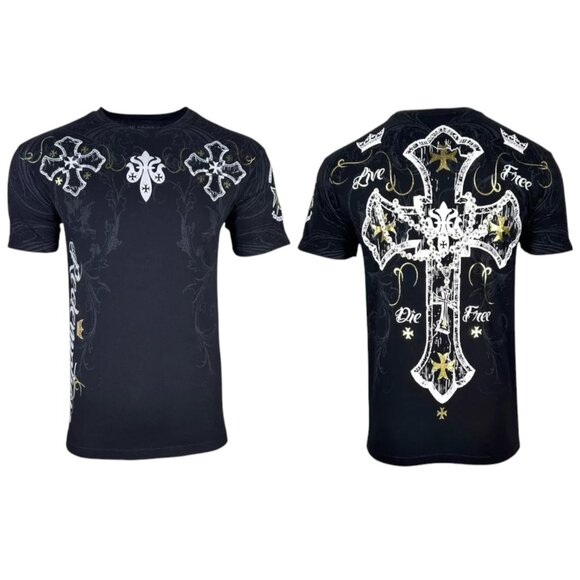 Archaic by Affliction Men's T-Shirt Glory Cross Biker Y2K S-5XL - Picture 2 of 9